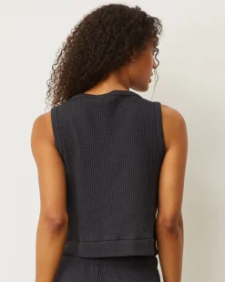 MONROW Waffle Boxy Tank FADEDBLACK Sale